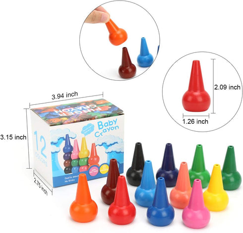 12 Jumbo Crayons for Toddlers, Colors Finger Paint Palm Grip Crayons for Babies, Washable Wax Safe for Kids Children