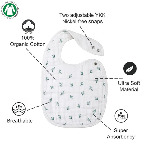 Snap Muslin Bibs for Girls - 3-Pack Baby Bibs for Infants, 100% Cotton Muslin, Adjustable Snaps, Animal Jungle Design