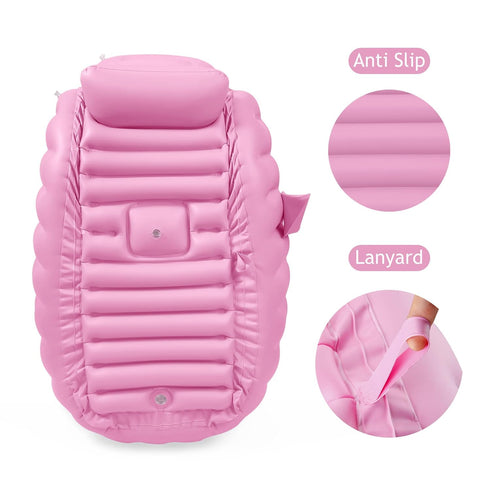 PandaEar Portable Baby Inflatable Bathtub, Toddler Bath Tub with Air Pump, Foldable Non-Slip Shower Basin (Pink)
