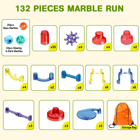 Meland Marble Run - 132Pcs Marble Maze Game Building Toy for Kids, Marble Track Race Set & STEM Learning Toys for Ages