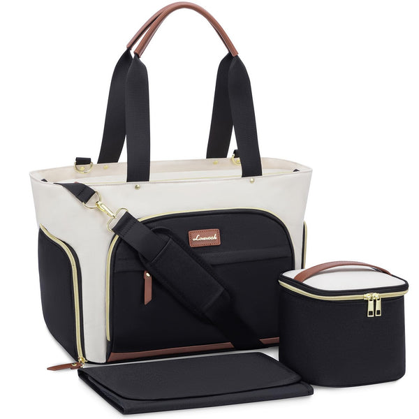 LOVEVOOK Breast Pump Bag - Diaper Bag Tote 3Pcs Set for Breastfeeding Moms with 15" Laptop Pocket, Cooler Bag &