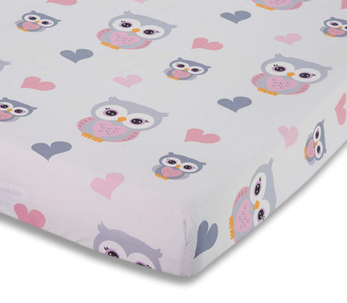EVERYDAY KIDS Baby Girl Fitted Crib Sheet, Sweet Owls, 100% Soft Breathable Microfiber, Fits Standard Crib