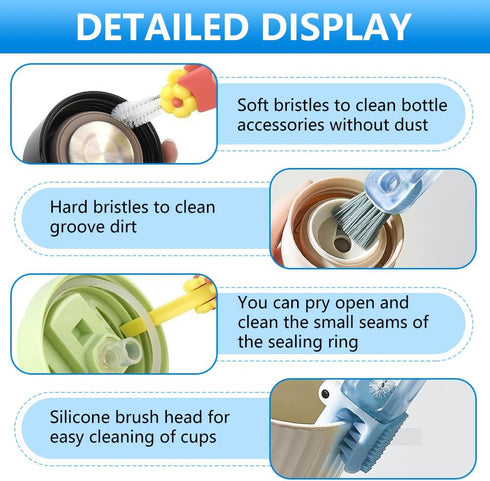 Dovciua 3 1 Set, in Cup Lid Cleaning Brush Multifunctional Bottle Gap Cleaner, Silicone Cup Lid Gap Cleaning Brush