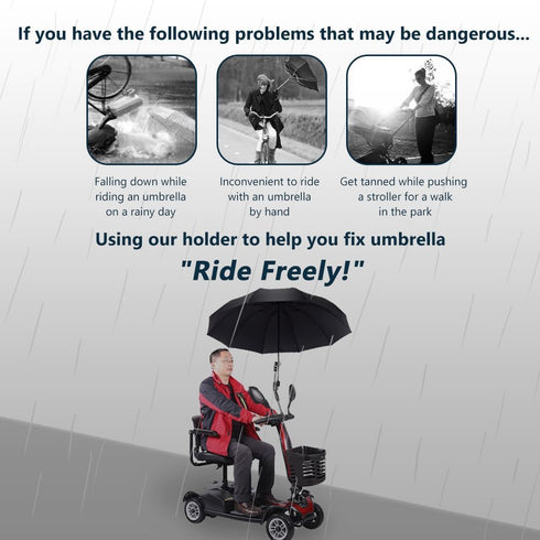 Sunshade Umbrella with Holder for Baby Stroller, Golf Cart, Bicycle - Fits 0.78"-1.2" Handlebar, Eccentric Shaft Design