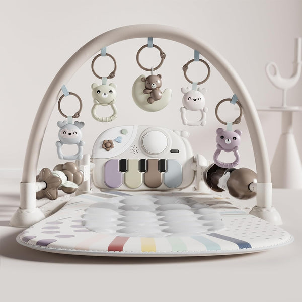 Jovow Baby Gym Play Mat with Detachable Musical Piano, Light Up Activity