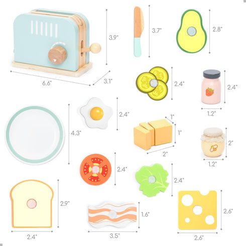 Set 3 4 5 6 UMU Wooden Toaster & Sandwich Play Includes Pop-up Toaster, Sliceable Butter, Kitchen Accessories & More
