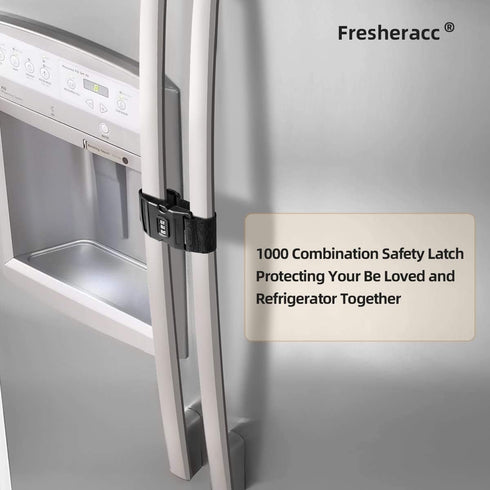 Fridge Freezer Refrigerator Cabinet Lock Latch, Adjustable French Door Guard for Toddlers, No Drill No Screw (2 Packs)