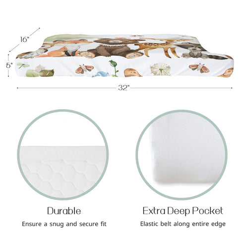 Woodland Animal Friends Changing Pad Cover for Baby Girl Boy, Natural Forest Deer Bear Fox Owl Diaper Change Table Covers, Soft Stretchy Safe Snug Fitted Changing Mat Sheet Fit 32"/34" x 16"