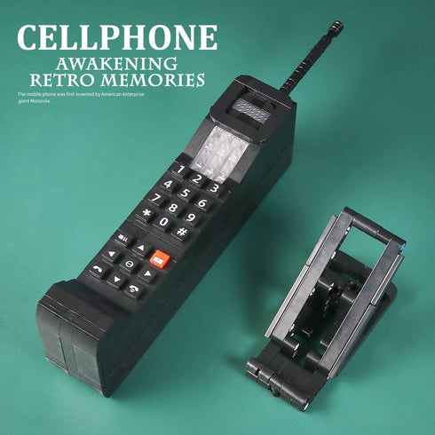 Vintage Telephone Mobile Phone Building Blocks, 489PCS with Holder, Collectible Gift for 6+ Children and Adults