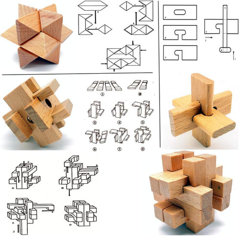 Guaishou 10-in-One 3D Small Wooden Puzzles, Kongming Lock IQ Test Toy for Teens and Adults
