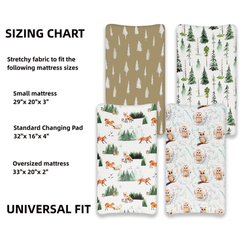 4 Pack Changing Pad Covers, Woodland Forest Animals Fitted Baby Changing Pad Cover Set for Boys or Girls