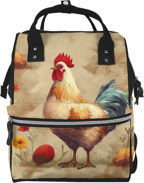 DWVTSLH Art Chicken Animal Painting Diaper Bag Backpack Multifunction Nappy Bags Waterproof Mummy