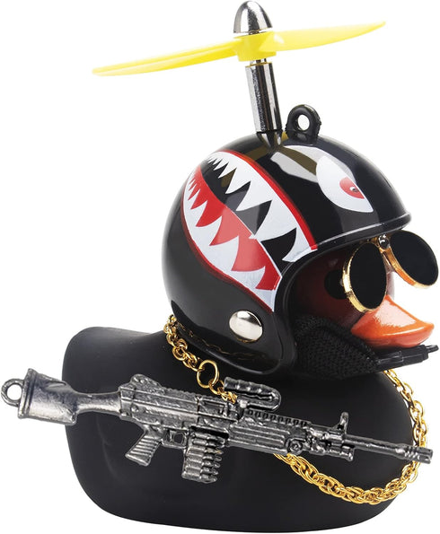 wonuu Pink Rubber Duck Car Ornaments Set - Dashboard Decorations with Propeller Helmet, Sunglasses, and Gold Chain