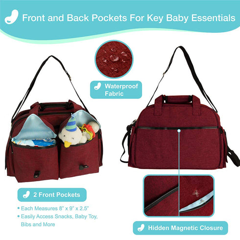 JOIE BEAN Tote Diaper Bag for Mom, Dad | Large Messenger Baby Bag with Shoulder Strap, Changing Mat, Insulated Pockets