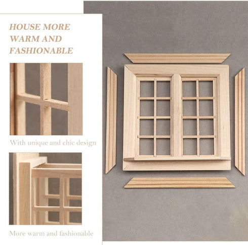 Wooden Window for Dollhouse, Miniature Window Frame, 1:12 Dollhouse Wooden Doors for Craft Decoration