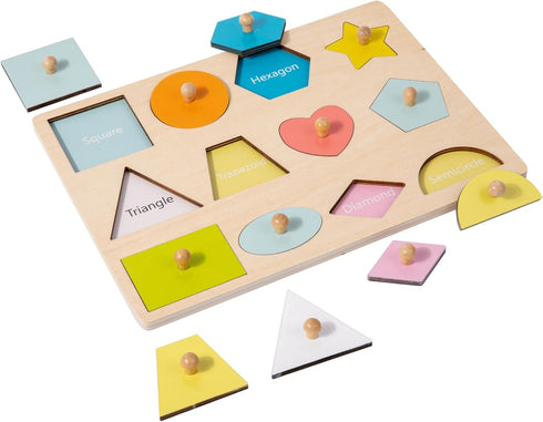 Montessori Toy for Babies 12-18 Months, Wooden Shape Puzzles for Toddlers 1-3, Baby Puzzle with Knob, Color & Shape