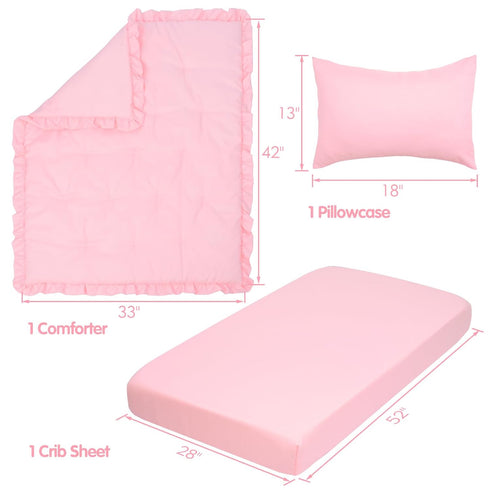 3 Set Set JISEN Piece Crib Bedding Soft Baby Ruffle Crib Comforter with Quilt, Sheet, Pillowcase - Nursery Bedding