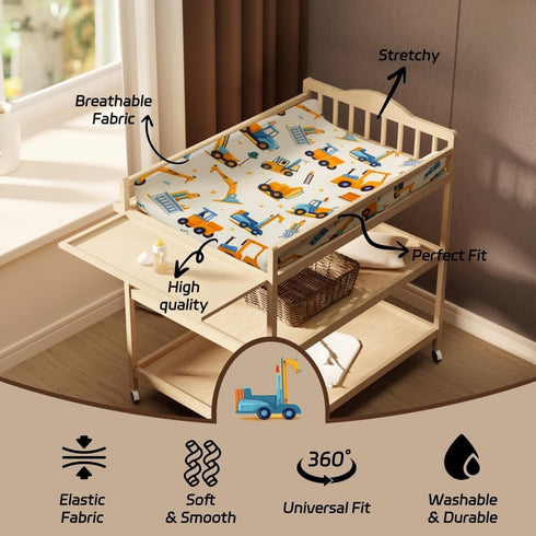 FIGEPO 4 Pack Set Baby Boy Changing Pad Covers Sheets Soft Fitted Baby Boy Mattress Covers Construction Truck