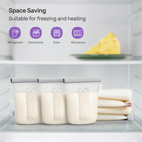 7 12oz/360ml Nuliie Pcs Reusable Silicone Breastmilk Storage Bags, Double Leak-Proof Breastmilk Freezer Bags, BPA Free