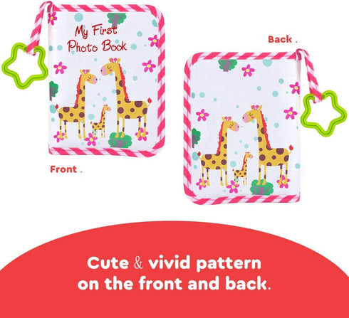 Baby Photo Album, Soft Cloth First Year Memory Book for Babies, Holds 4x6 Inch Photos (Pink)