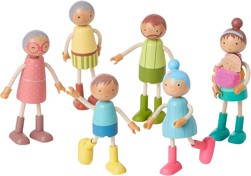 Giant bean Wooden Family Dolls Set of 7 for Dollhouse, Dollhouse People