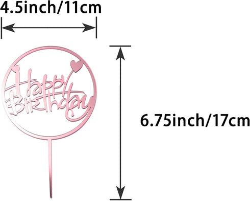 6-Pack Rose Gold Birthday Cake Topper Set, Double-Sided Glitter Acrylic Happy Birthday Sign for Party Decorations
