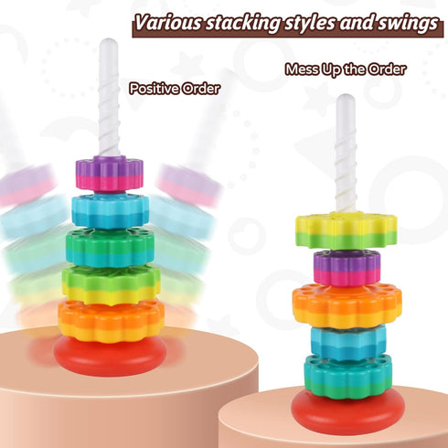 Baby Spinning Stacking Toys for Toddlers 1-3, Rainbow Ring Stacker Montessori Toys for 6-12 Months, Christmas Gifts