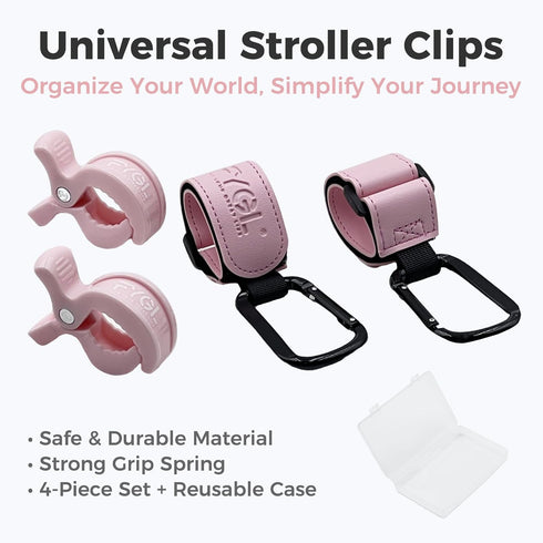 4-Pack 2 2 Stroller Organizer: Universal Pram Clips with Stroller Hooks | Convenient Travel & Shopping Essentials