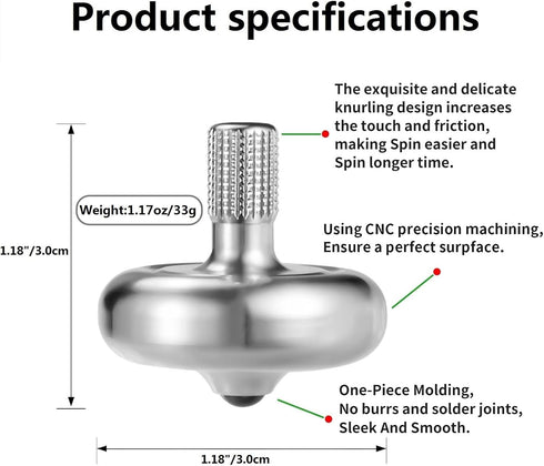 10 Premium Precious Titanium Spinning Top, Spin Long Time Exceed Minutes, Perfect Balance, Well Made Metal Kinetic Desk