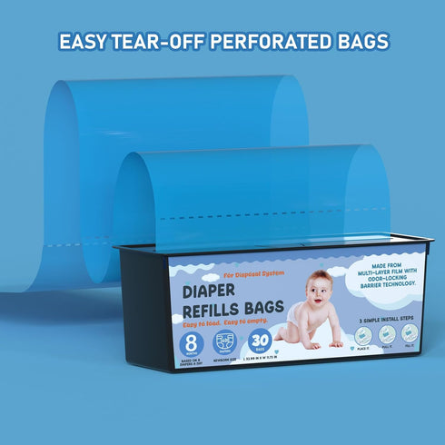 Fununcat 30 8 7-Layer 3 Pack (90 Diaper Pail Refills Bags with Bags Compatible with Genie Easy Roll Signature Diaper