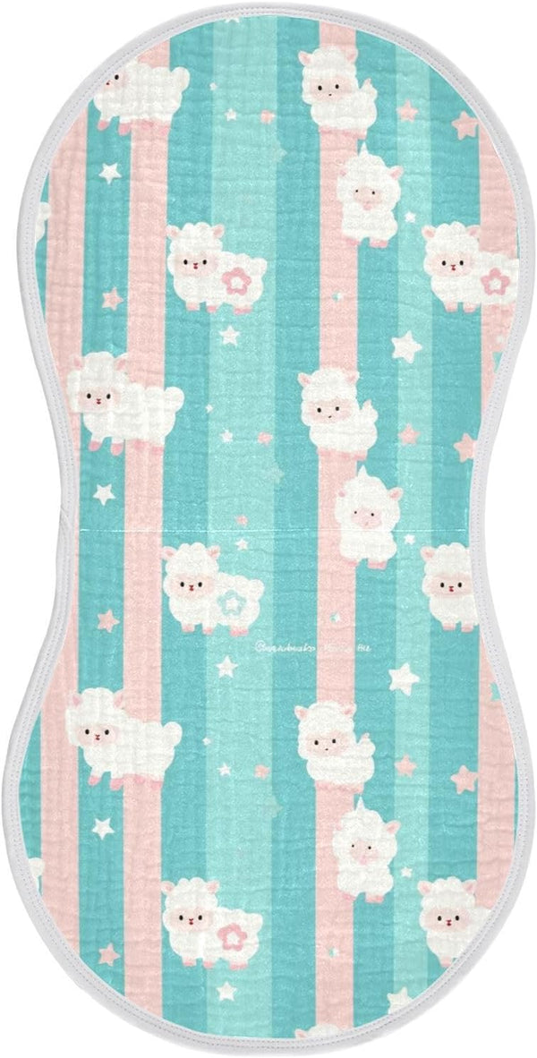 tplaotee Cartoon Cute White Sheeps Blue and Pink Stripes Cotton Neutral Burp Cloths