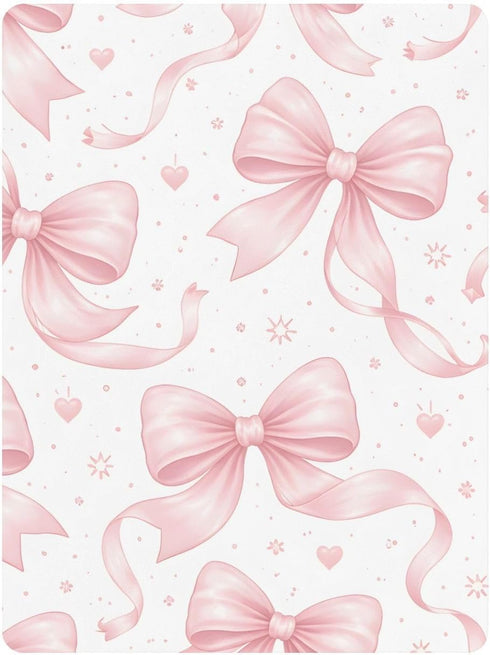 CZXW 52" 28" Bows Watercolor Pink Crib Sheets Fitted x Natural Cotton Soft & Breathable for Baby Crib Mattress