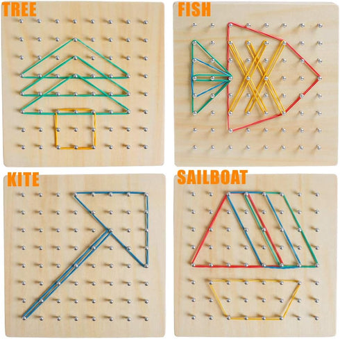 Wooden Geoboard Math Manipulative - Graphical Geo Board Montessori Educational Toys with Rubber Bands