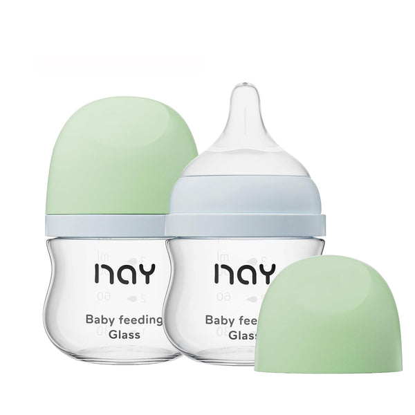 Natural Glass Baby Bottle Wide Neck, Newborn Anti-Colic, Clear, 3oz (Pack of 2), Includes 2 Slow Flow Nipples