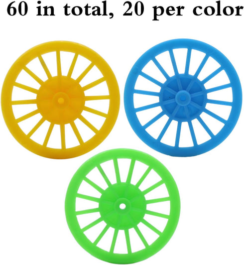 60PCS Plastic Project Wheels with 2mm Hole and 30PCs Shaft Rods for STEM Projects RC Truck Boat Helicopter Model