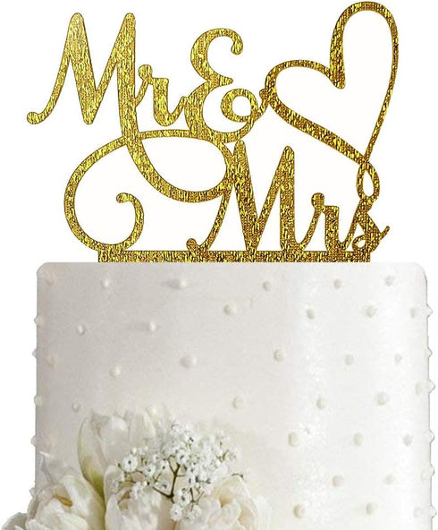 Mr and Mrs Cake Topper, Bride and Groom Wedding/Engagement Decoration, Gold Glitter Acrylic Sign