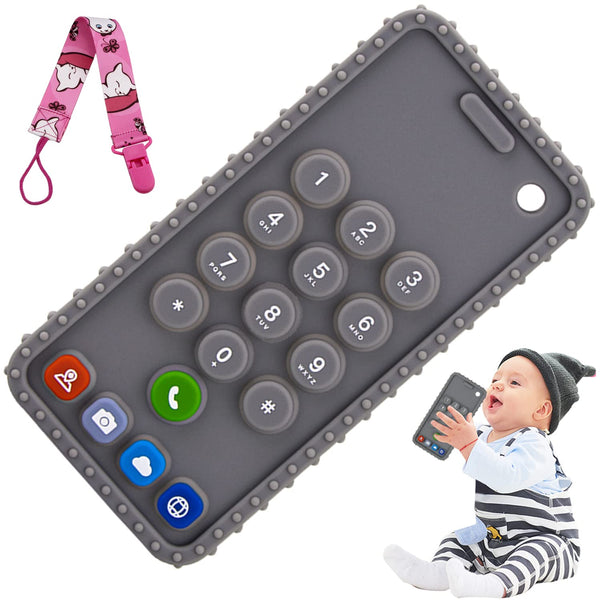 Baby Phone Teething Toys for 0-12 Months, Soft Silicone Cell Phone Teethers, Infant Teether Pacifier for Boys Girls