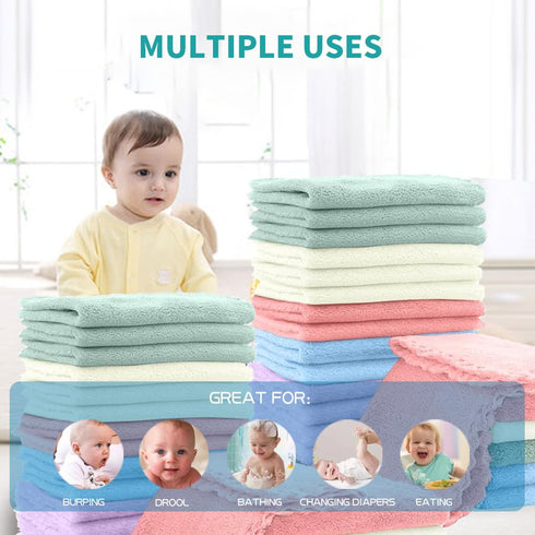 MIXCOOL 20 Pack 10x10 Inches Microfiber Coral Fleece Baby Washcloths,Extra Absorbent,Soft Wash Clothes,Bath Face Towel