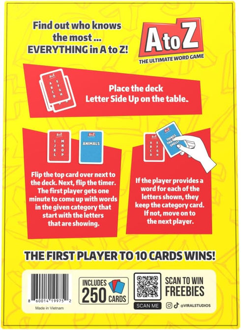 8+, 2+ Viral Studios A to Z Fast-Paced Word Game for Families & Game Nights Race the Timer, Flip Letters & Shout