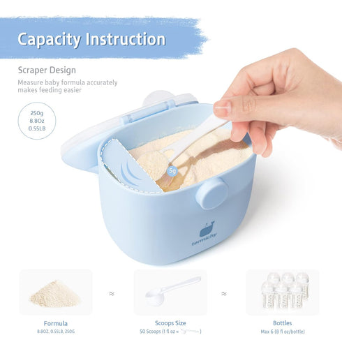 Termichy Portable Baby Formula Dispenser, 8.8OZ Milk Powder Container with Carry Handle and Scoop for Travel, Light Blue