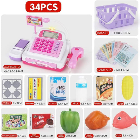 Sotodik Cash Register Pretend Play Supermarket Shop Toys with Calculator ,Working Scanner,Credit Card ,Play Food ,Money