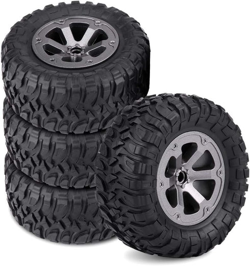 4pcs RC Crawler Tires, Rubber Grappler Tires with Plastic Wheel for 1/16 RC Car
