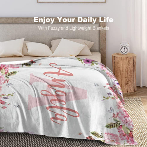 32x48 inches, Yoke Style Personalized Flannel Swaddle Blanket for Girls, Custom Baby Blanket with Name, Newborn Gifts