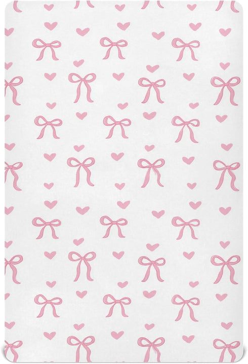 Pfrewn Crib Sheets for Boys Girls Aesthetic Pink Ribbon Bow Fitted Crib