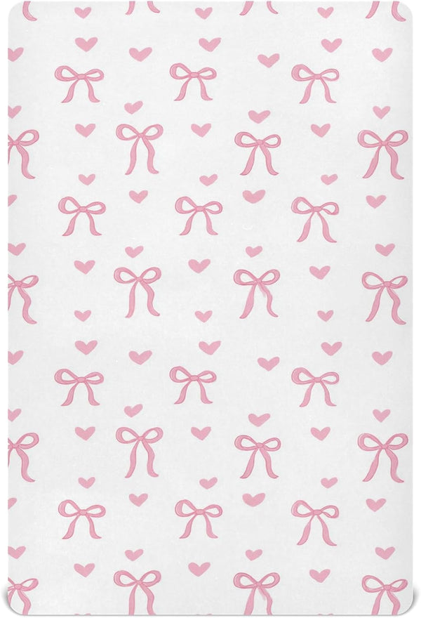 Pfrewn Crib Sheets for Boys Girls Aesthetic Pink Ribbon Bow Fitted Crib