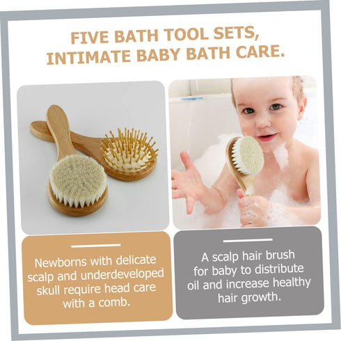Set VICASKY Wooden Care Brush and Multi-use Woolen Comb for Newborns and Toddlers Gentle Scalp Massager for Healthy