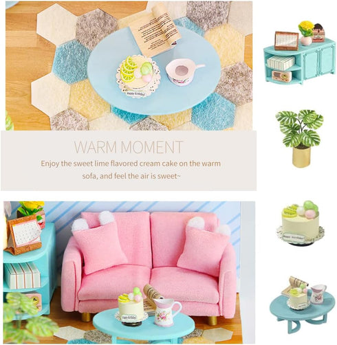 Kisoy Dollhouse Miniature with Furniture Kit - DIY 3D Wooden House Kit, Small Apartment Style with LED, Gift