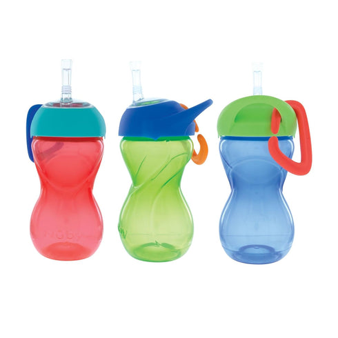 Nuby No-Spill Clik-It Flexi Straw Sippy Cup, 10 oz, 3-Pack, Baby Sippy Cup for 6+ Month Old, Red/Green/Blue