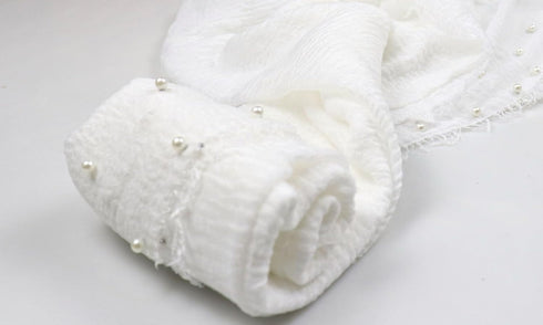 Set 1) Newborn Baby Photography Props Newborn Premiee Photo Wrap Blanket for Girl Pearl Decor Wrap with Headband (White