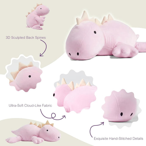 OSOCU 1.4 Lb 16" Microwavable Heating Pad Purple Stegosaurus Plush - Weighted Stuffed Animal Toy with Tourmaline Beads